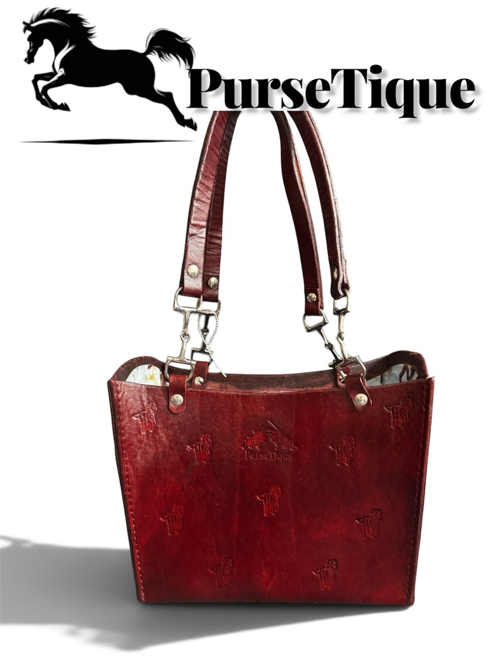PurseTique Burgundy Embossed Horse Equestrian Tote with a horse design 👜